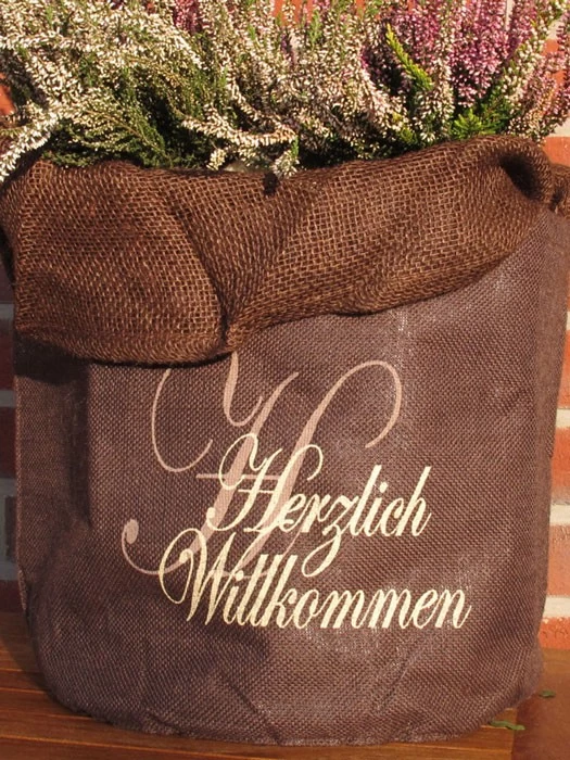 Jute-Übertopf "Herzlich Willkommen" 4 Jute-Übertopf "Herzlich Willkommen" – Bild 2